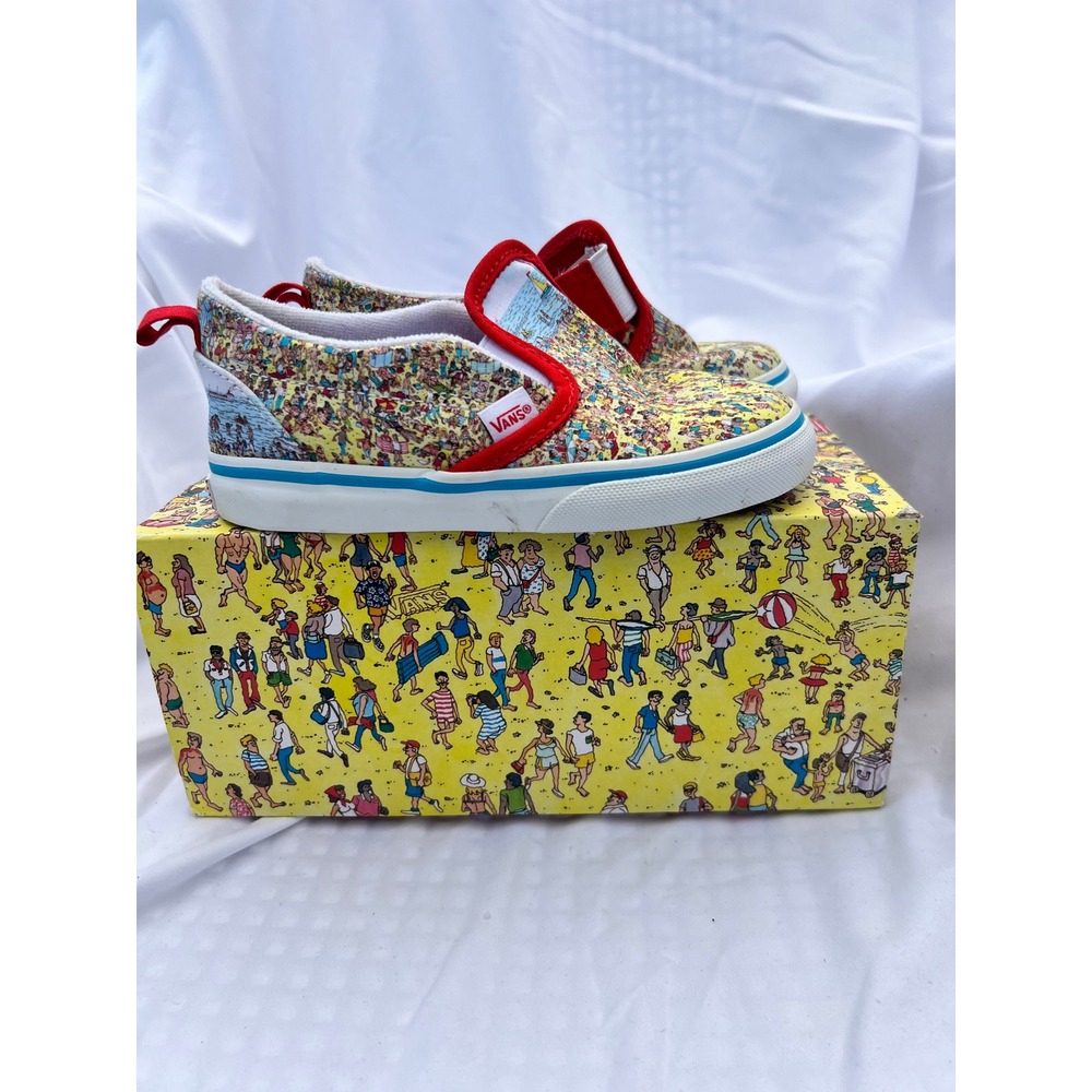 Vans x Where's Waldo Toddler Slip-On V Beach Sneakers Multi Red Size 10.0